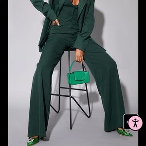 Pretty Little Thing Dark Green Woven Double Belt Loop Suit Pants